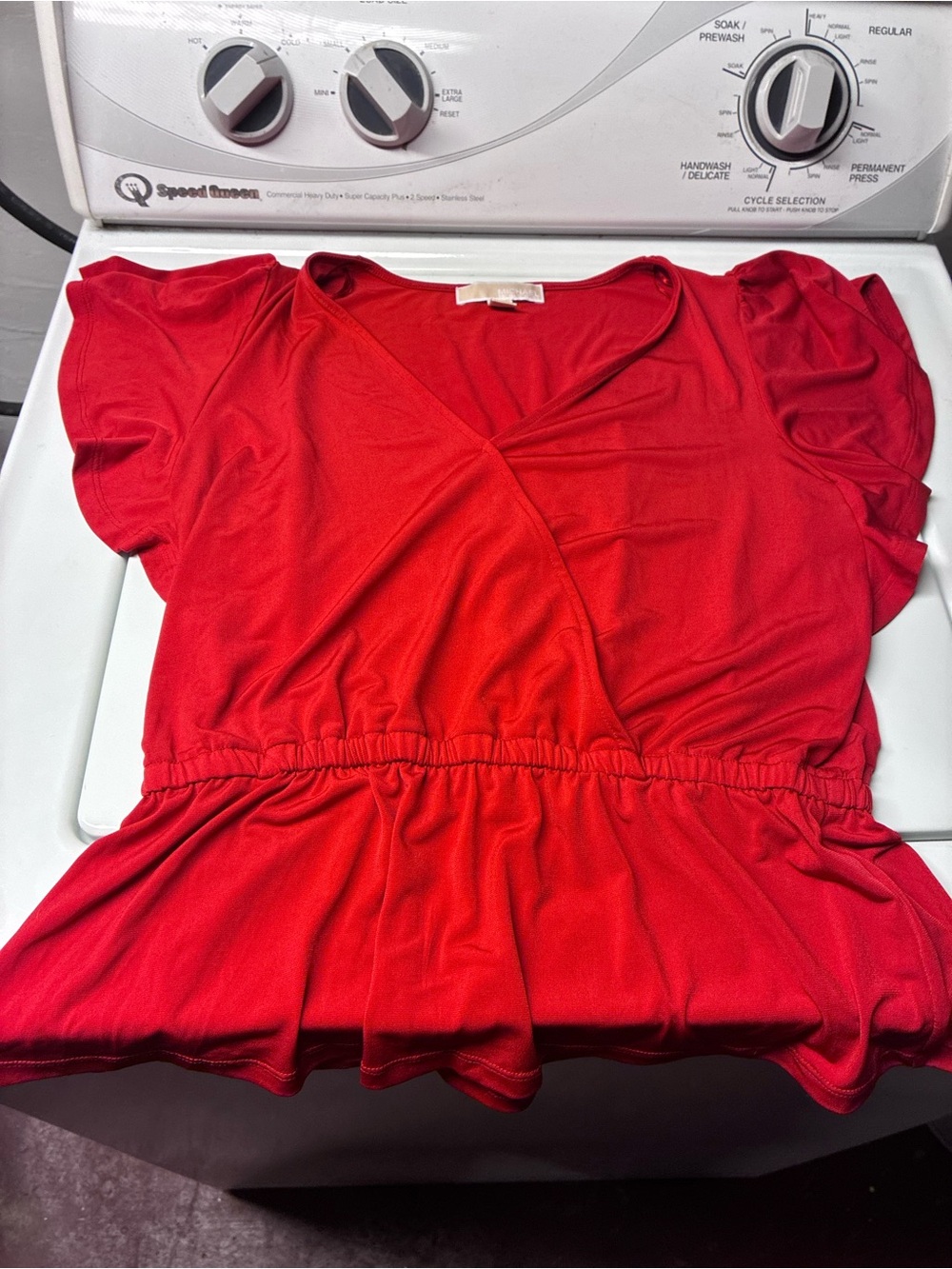 Michael Kors Red Women's Short Sleeve Wrap Peplum Top
